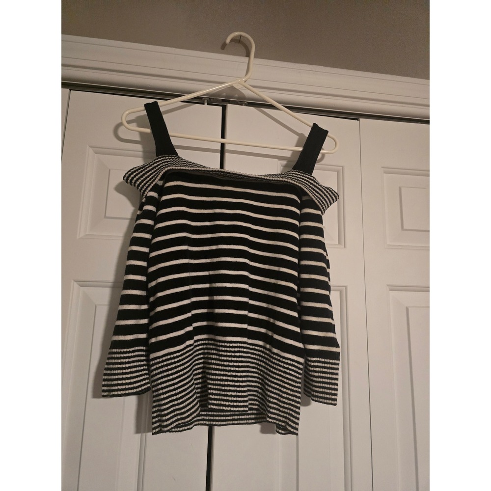 Heirloom Collectibles Vintage Striped Cold Shoulder Knit Sweater Black White M